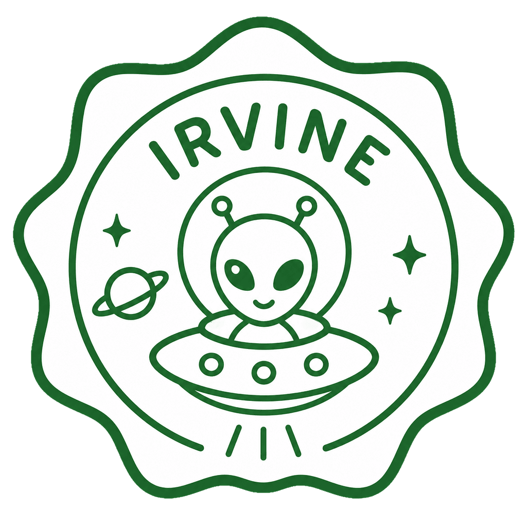 Irvine travel stamp with UFO illustration