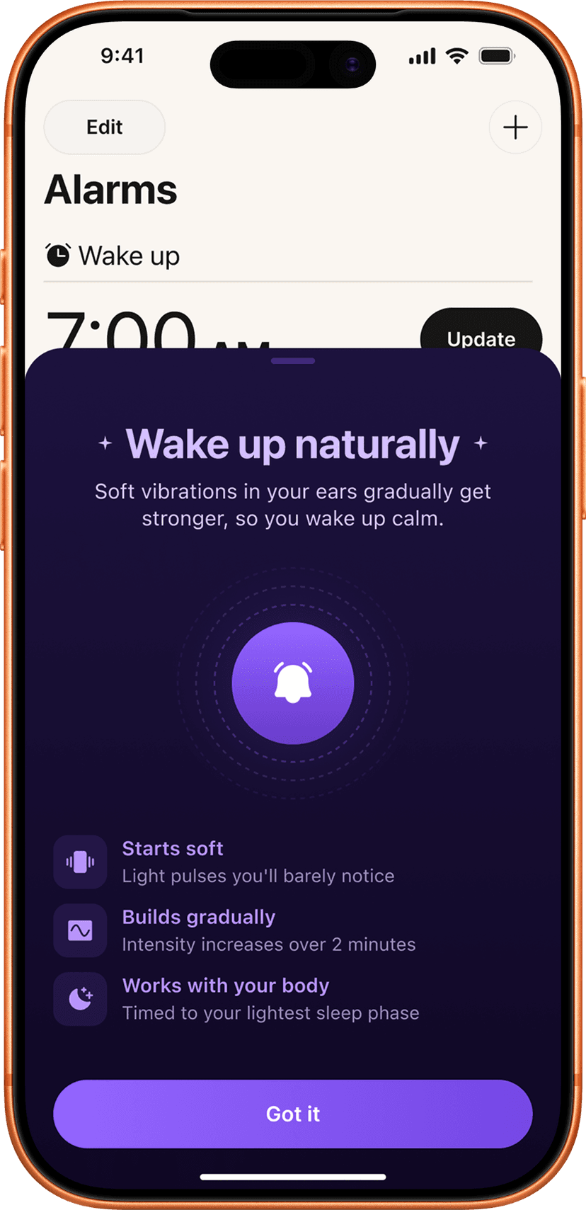 Gentle alarm with haptic wake through smart earplug