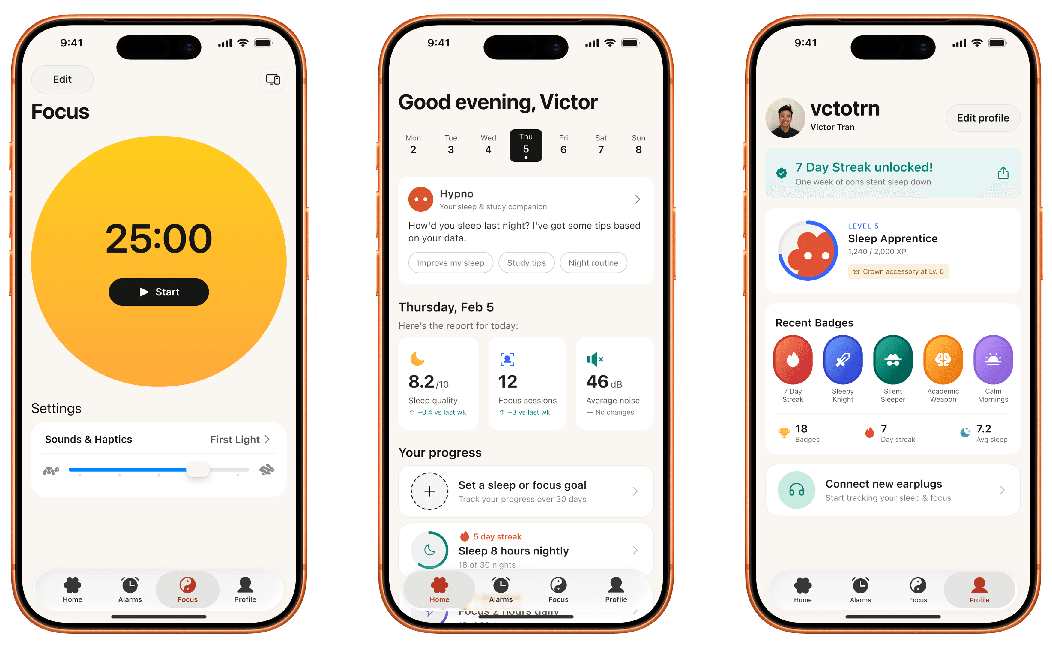 Hypnos sleep and study app on phone screens
