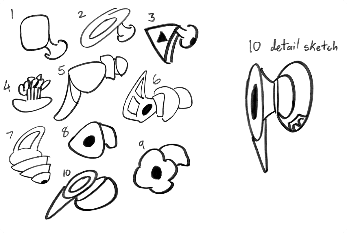 Hand-drawn earplug design iterations and sketches